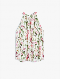 Çiçek Desenli Kolsuz Halter Yaka Viskon B
