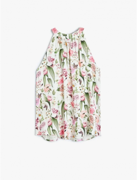 Çiçek Desenli Kolsuz Halter Yaka Viskon B