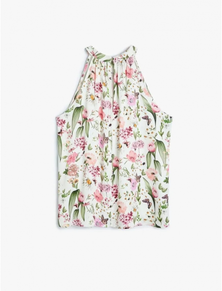 Çiçek Desenli Kolsuz Halter Yaka Viskon B