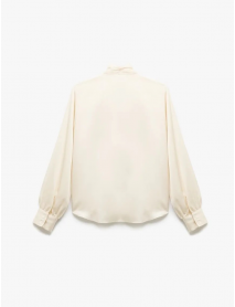 Uzun Kollu Bağlama Detaylı Fular Yaka Saten Bluz