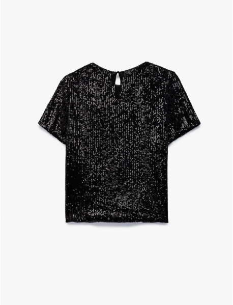 Pullu Payetli Kısa Kollu Abiye Bluz