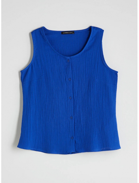 Mavi U Yaka Dokulu Müslin Bluz