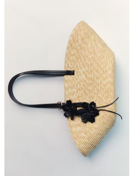 Doğal liften charm çiçekli hasır çanta