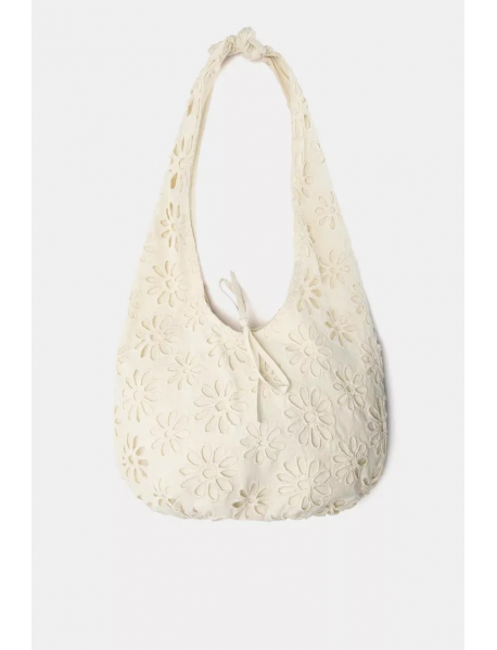 Çiçek detaylı kumaş omuz çantası