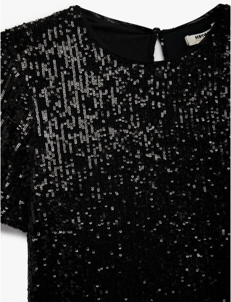 Pullu Payetli Kısa Kollu Abiye Bluz