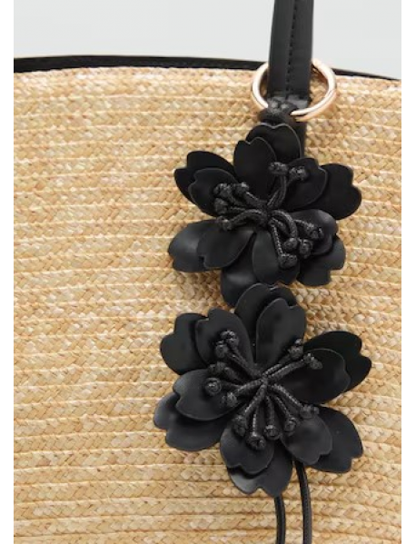 Doğal liften charm çiçekli hasır çanta