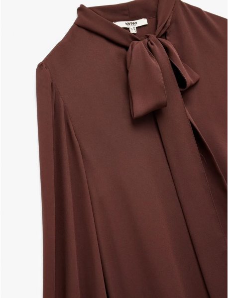 Krep Kumaş Fular Yaka Uzun Kollu Gömlek