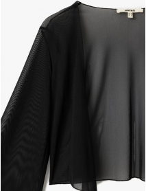 Uzun Kollu V Yaka Önden Bağlamalı Transparan Tül Crop Bluz