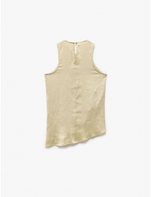 Asimetrik Kesim Dokulu Kolsuz Halter Yaka Saten Bluz