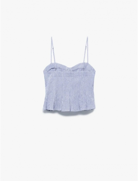 Koton X İnji - Kalp Yaka Düğmeli Kolsuz Çizgili Crop Bluz