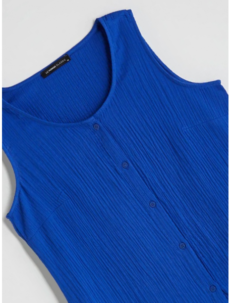 Mavi U Yaka Dokulu Müslin Bluz