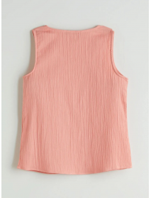 Pembe U Yaka Dokulu Müslin Bluz