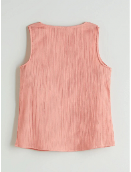 Pembe U Yaka Dokulu Müslin Bluz