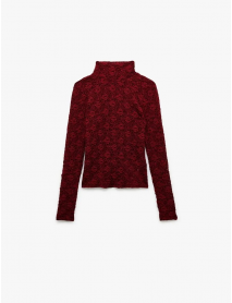 Slim Fit Uzun Kollu Dik Yaka Floral Dokulu Dantelli Bluz