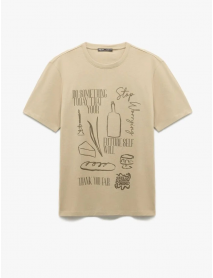 Kısa Kollu Regular Fit Pamuklu Bisiklet Yaka Baskılı Tişört