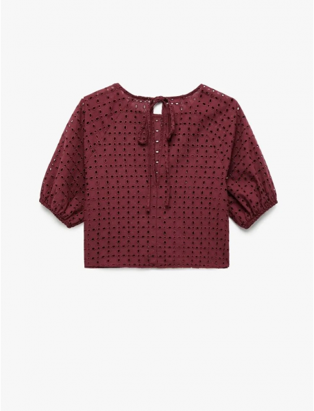 Koton X Melis Ağazat - Pamuklu Astarlı Brodeli Fistolu Kısa Kollu Bisiklet Yaka Bluz