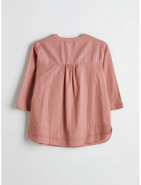 Pembe Kaçık Yaka Çiçek Nakışlı Bluz