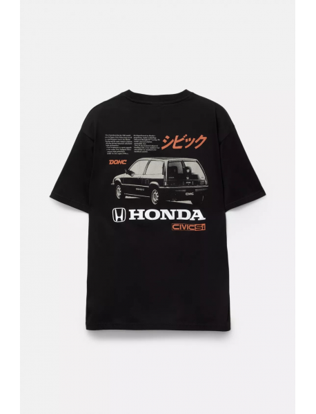 Kısa kollu ve Honda baskılı t-shirt