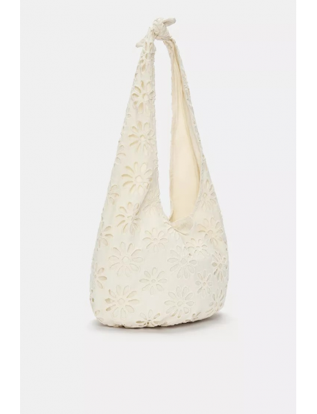 Çiçek detaylı kumaş omuz çantası