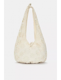 Çiçek detaylı kumaş omuz çantası