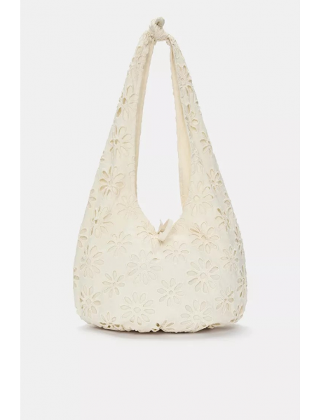 Çiçek detaylı kumaş omuz çantası