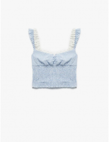 Koton X İnji - Dantelli Balerin Yaka Gipeli Pötikareli Kolsuz Crop Bluz