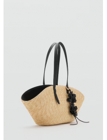 Doğal liften charm çiçekli hasır çanta