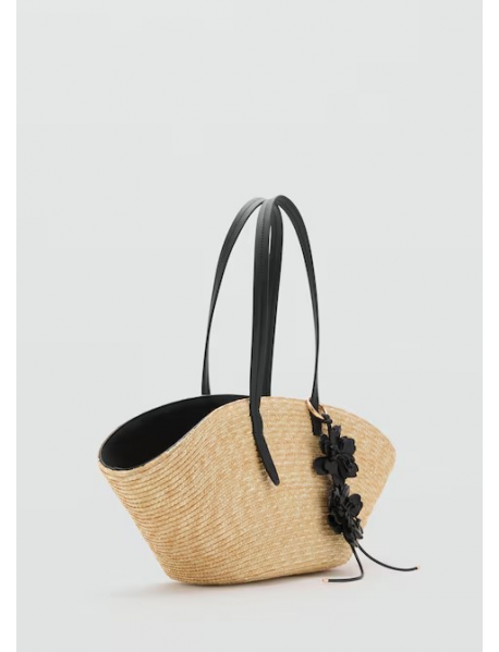 Doğal liften charm çiçekli hasır çanta