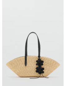 Doğal liften charm çiçekli hasır çanta