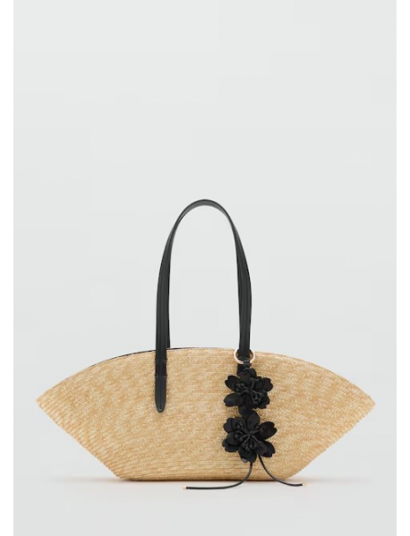 Doğal liften charm çiçekli hasır çanta