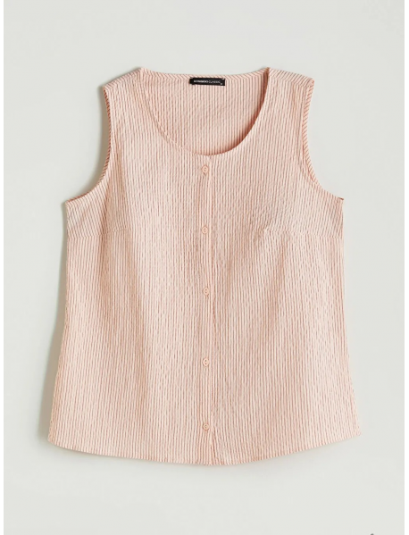 Pembe Bisiklet Yaka Çizgili Poplin Bluz