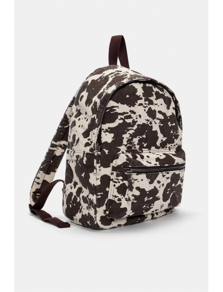 İnek desenli kanvas sırt çantası