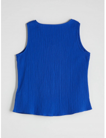 Mavi U Yaka Dokulu Müslin Bluz