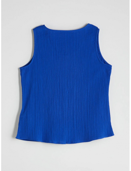 Mavi U Yaka Dokulu Müslin Bluz