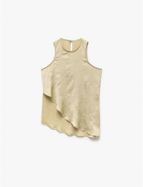 Asimetrik Kesim Dokulu Kolsuz Halter Yaka Saten Bluz