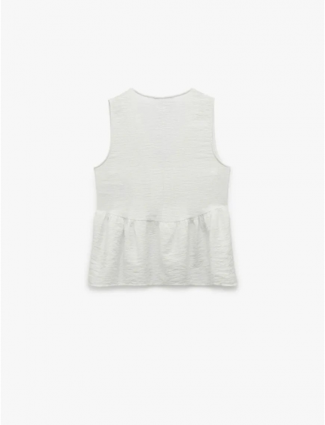 Koton X Melis Ağazat - Deniz Kabuğu Aksesuar Detaylı V Yaka Kolsuz Peplum Bluz