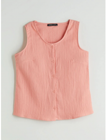 Pembe U Yaka Dokulu Müslin Bluz