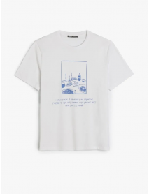 Kısa Kollu Pamuklu Regular Fit Bisiklet Yaka Baskılı Tişört