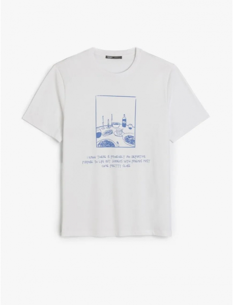 Kısa Kollu Pamuklu Regular Fit Bisiklet Yaka Baskılı Tişört