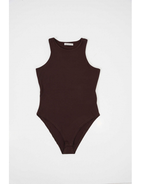 Kadın Halter Yaka Çıtçıtlı Body 972 - Kahverengi