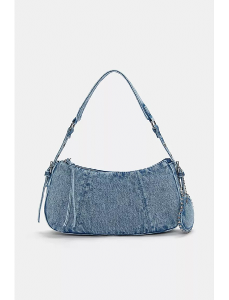 Denim süs detaylı omuz çantası