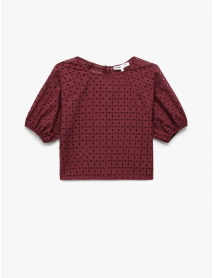 Koton X Melis Ağazat - Pamuklu Astarlı Brodeli Fistolu Kısa Kollu Bisiklet Yaka Bluz