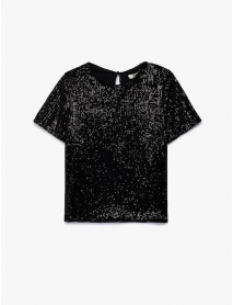 Pullu Payetli Kısa Kollu Abiye Bluz