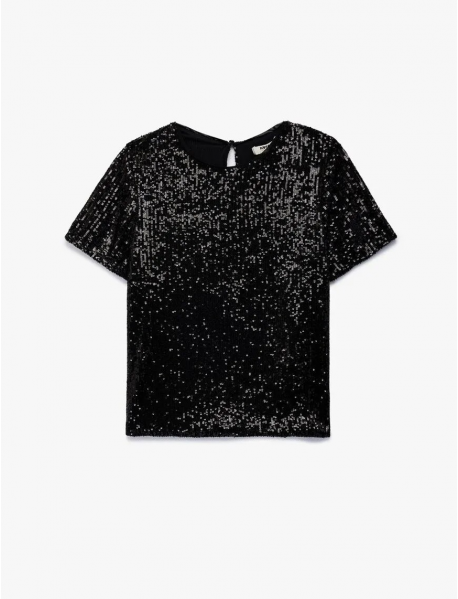 Pullu Payetli Kısa Kollu Abiye Bluz