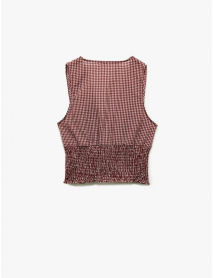 Koton X Melis Ağazat - Kolsuz V Yaka Fiyonklu Gipeli Pötikareli Kısa Bluz