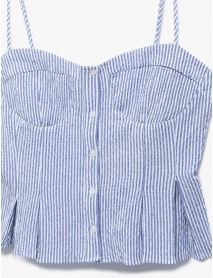 Koton X İnji - Kalp Yaka Düğmeli Kolsuz Çizgili Crop Bluz