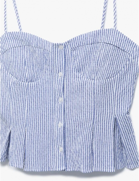 Koton X İnji - Kalp Yaka Düğmeli Kolsuz Çizgili Crop Bluz