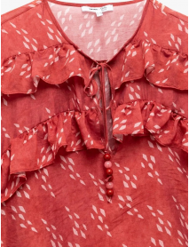 Koton X Melis Ağazat - Uzun Kollu Bağlama Yaka Detaylı Desenli Fırfırlı Bluz