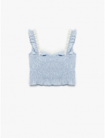 Koton X İnji - Dantelli Balerin Yaka Gipeli Pötikareli Kolsuz Crop Bluz