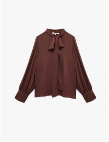 Krep Kumaş Fular Yaka Uzun Kollu Gömlek